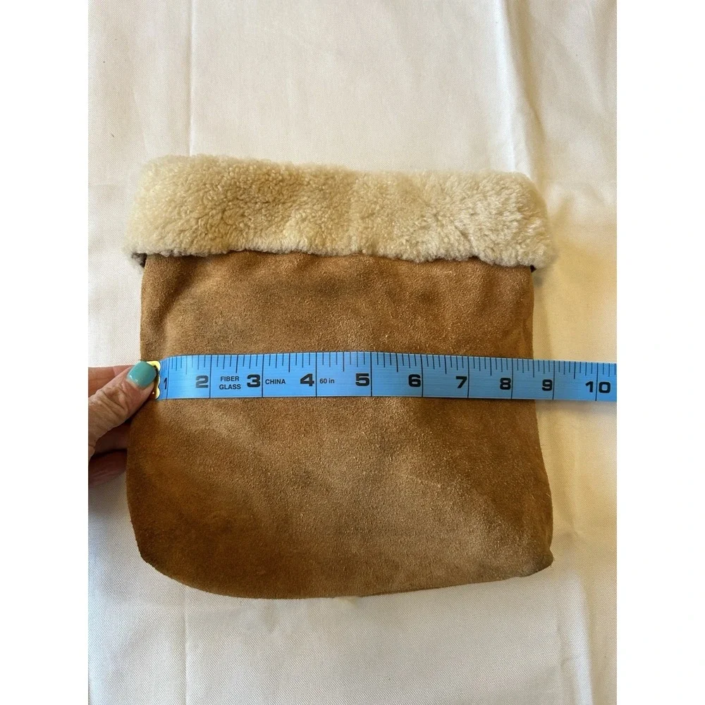 UGG Shearling Tan Suede Shoulder Crossbody Bag , Leather Strap And Trim Y2K